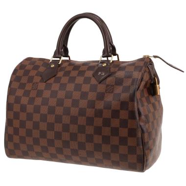 Borsa Louis Vuitton  Speedy 30 in tela a scacchi ebana e pelle marrone