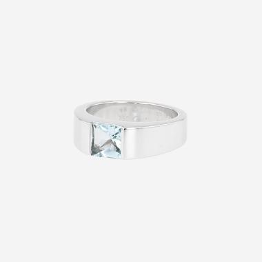 Bague Cartier Tank petit modèle en or blanc et aigue-marine