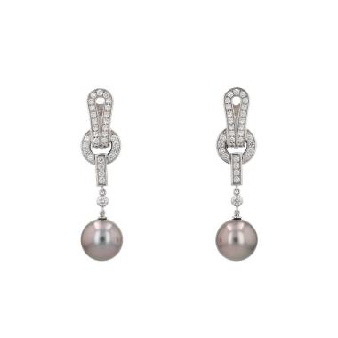 Cartier Agrafe earrings in white gold, diamonds and Tahitian cultured pearls