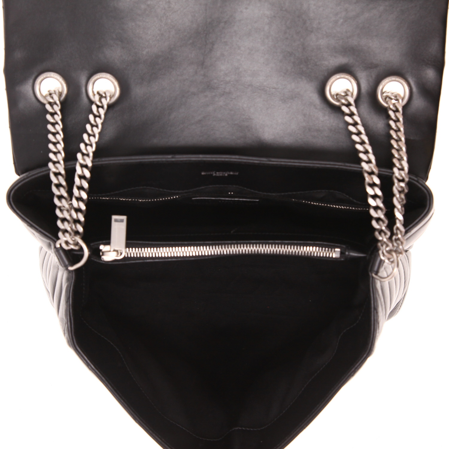 Sac bandoulière Saint Laurent   moyen modèle  en cuir matelassé chevrons noir - Detail D3
