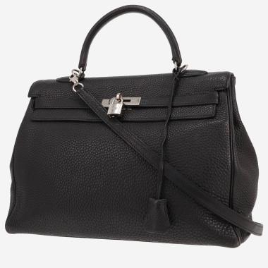 Sac à main Hermès  Kelly 35 cm en cuir taurillon clémence noir