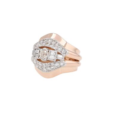 Anillo vintage de los años 40 en oro rosa, platino y diamantes