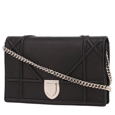 Sac bandoulière Dior  Diorama Wallet on Chain en cuir grainé noir