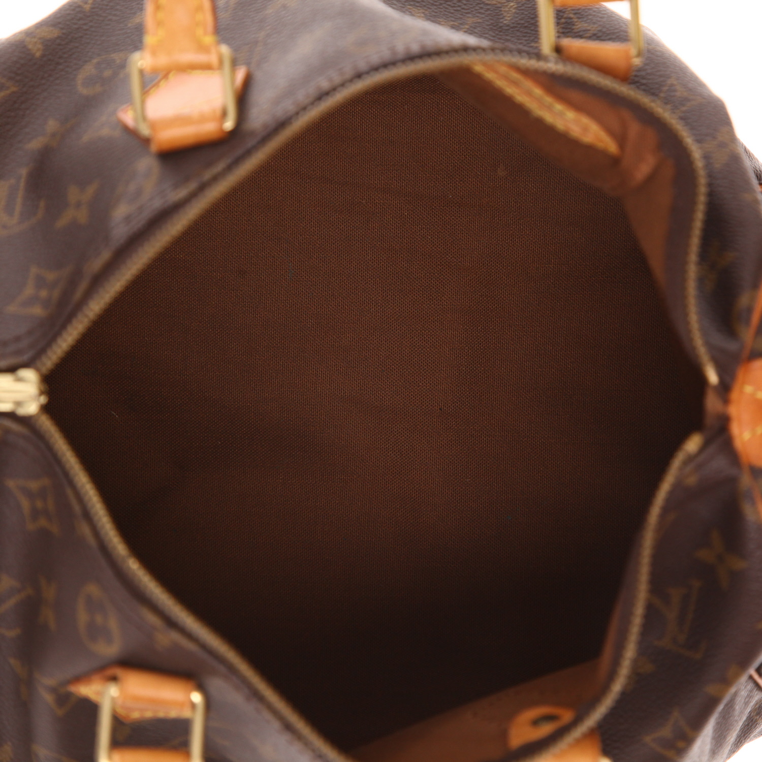 Louis Vuitton Speedy 30 handbag in brown Monogram canvas and natural leather - Detail D3
