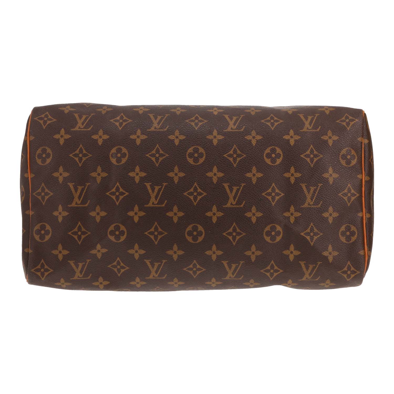 Louis Vuitton Speedy 35 handbag in brown Monogram canvas and natural leather - Detail D1