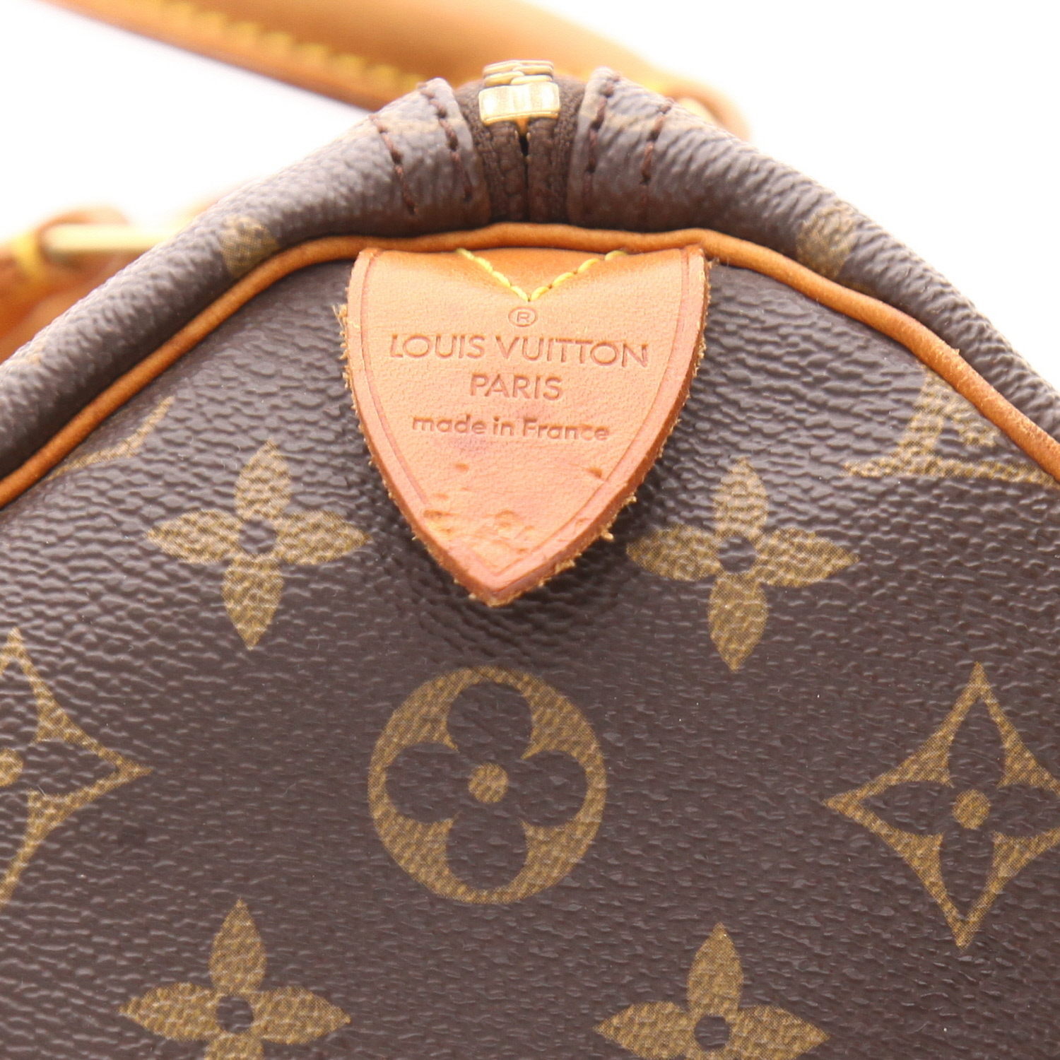 Borsa Louis Vuitton Speedy 35 in tela Monogram marrone e pelle naturale - Detail D2