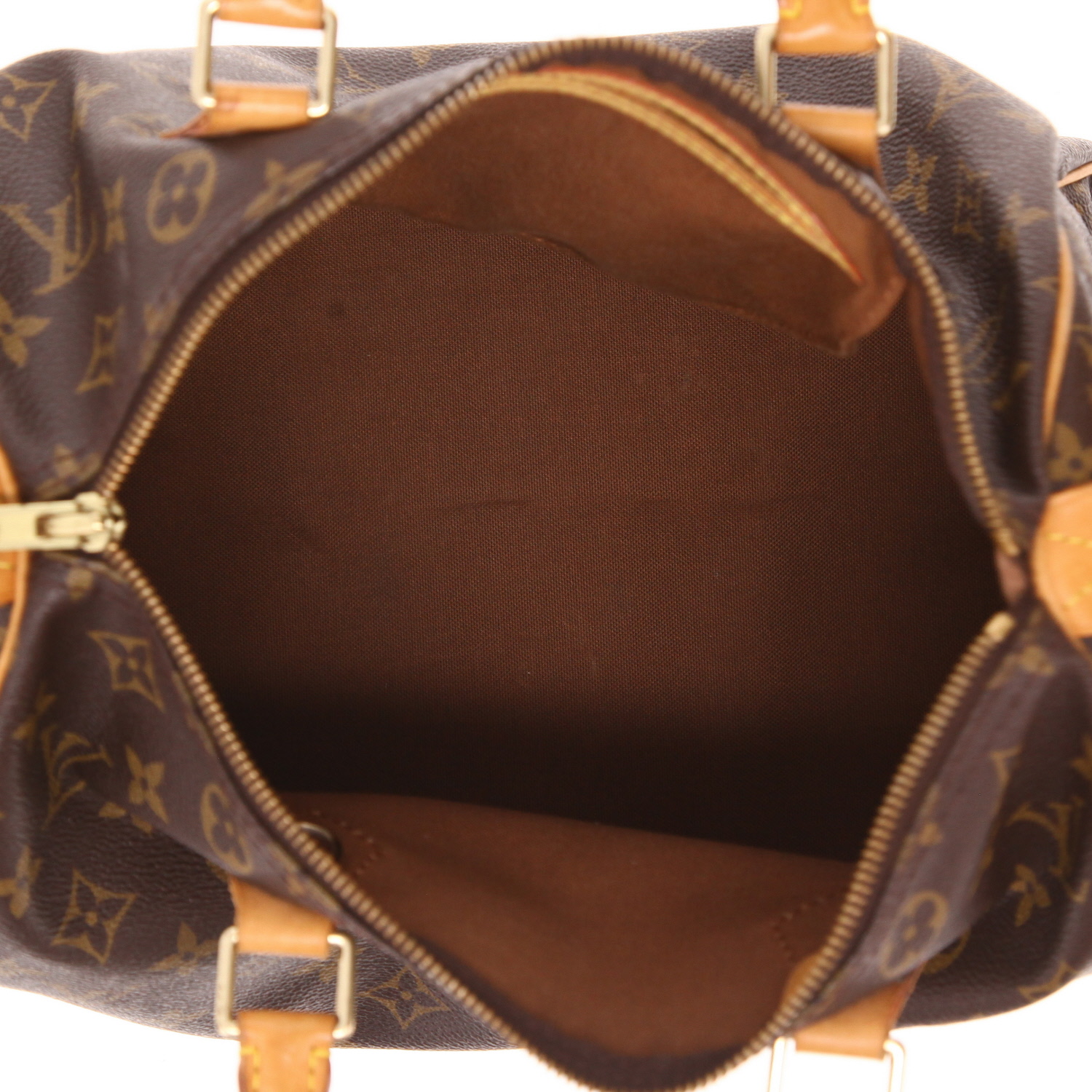 Sac à main Louis Vuitton  Speedy 30 en toile monogram marron et cuir naturel - Detail D3
