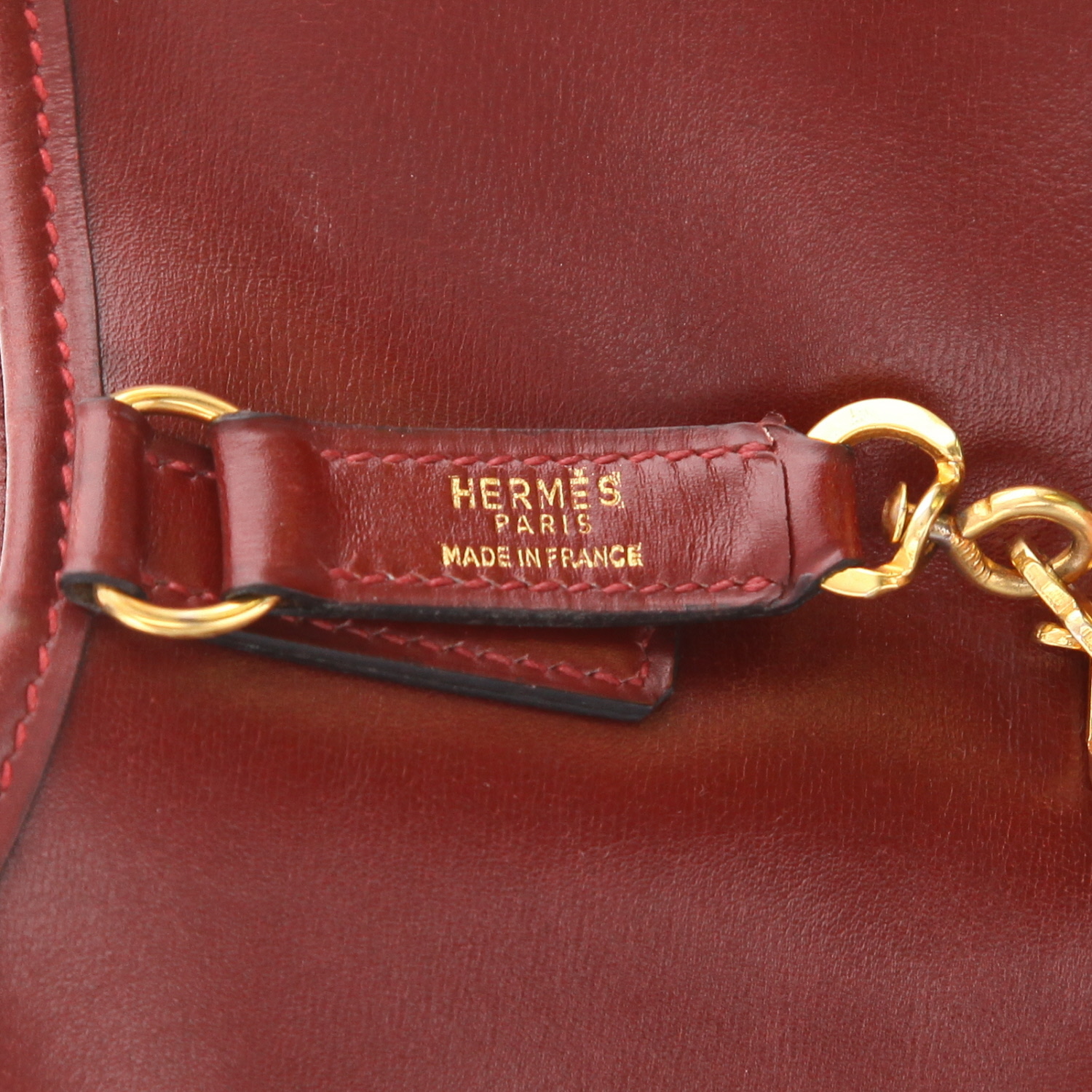 Sac porté épaule ou main Hermès  Trim en cuir box rouge H - Detail D2