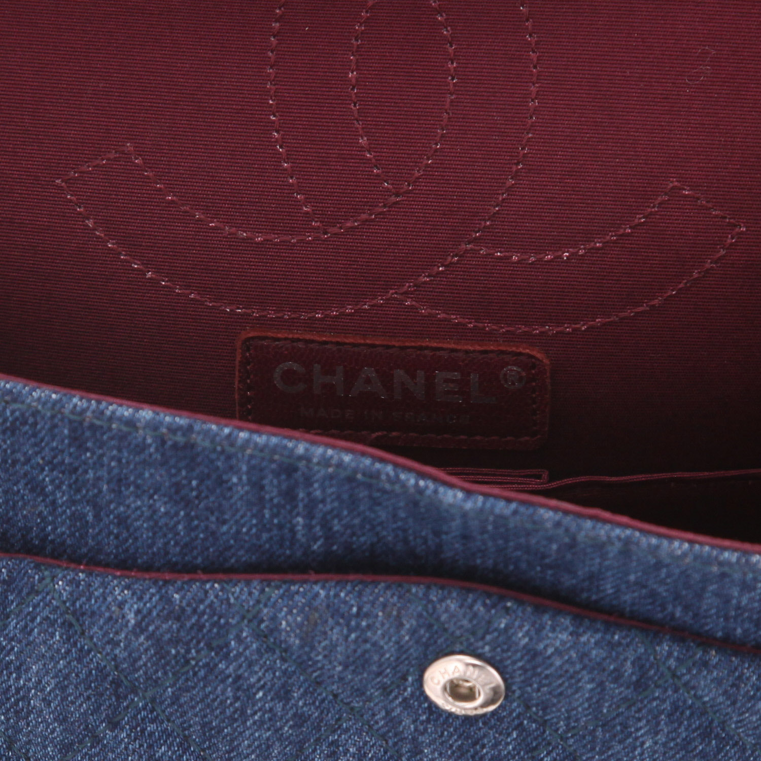 Sac à main Chanel  2.55 en toile denim bleue et tweed rose - Detail D2