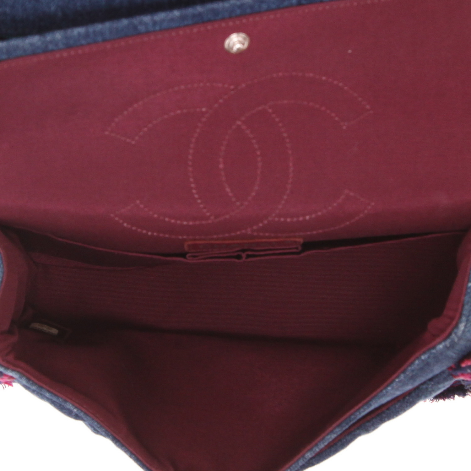 Sac à main Chanel  2.55 en toile denim bleue et tweed rose - Detail D3