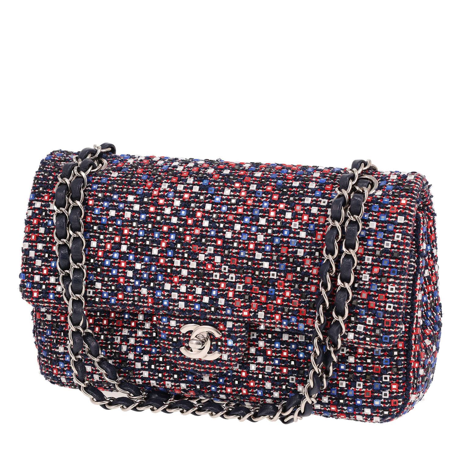 Sac Chanel Classic Flap Tweed Bleu Rouge Occasion Sac Chanel Classic Flap Tweed Bleu Rouge Occasion