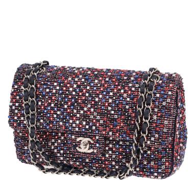 Chanel Timeless Classic handbag in blue and red tweed