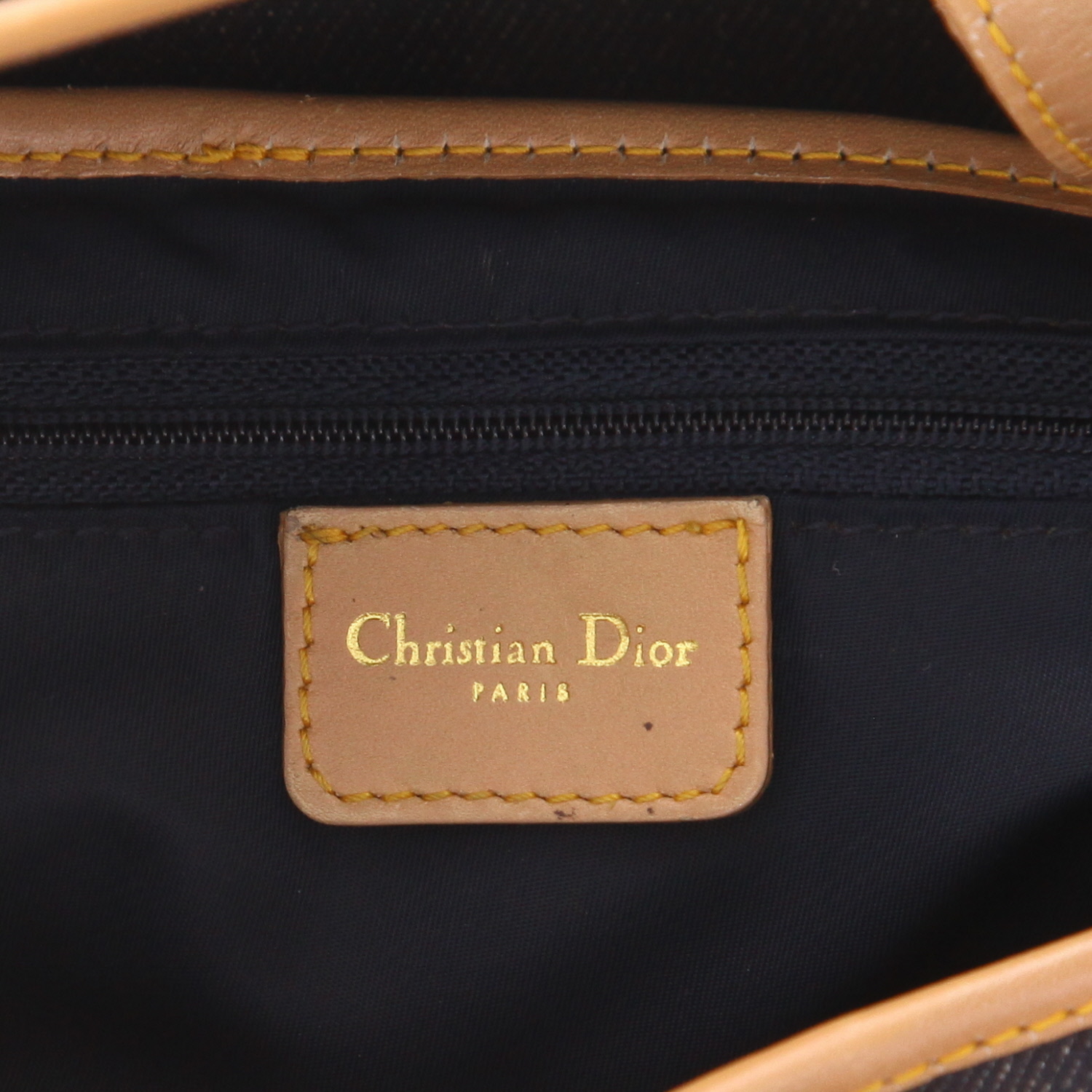 Bolso Dior Saddle de tela vaquera Bleu Marine y piel marrón - Detail D2