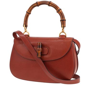 Sac à main Gucci  Bamboo en cuir grainé marron et bambou