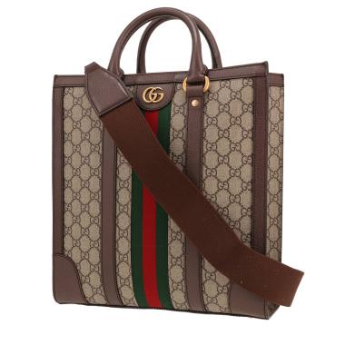 Borsa shopping Gucci Ophidia in tela GG Supreme beige e pelle marrone