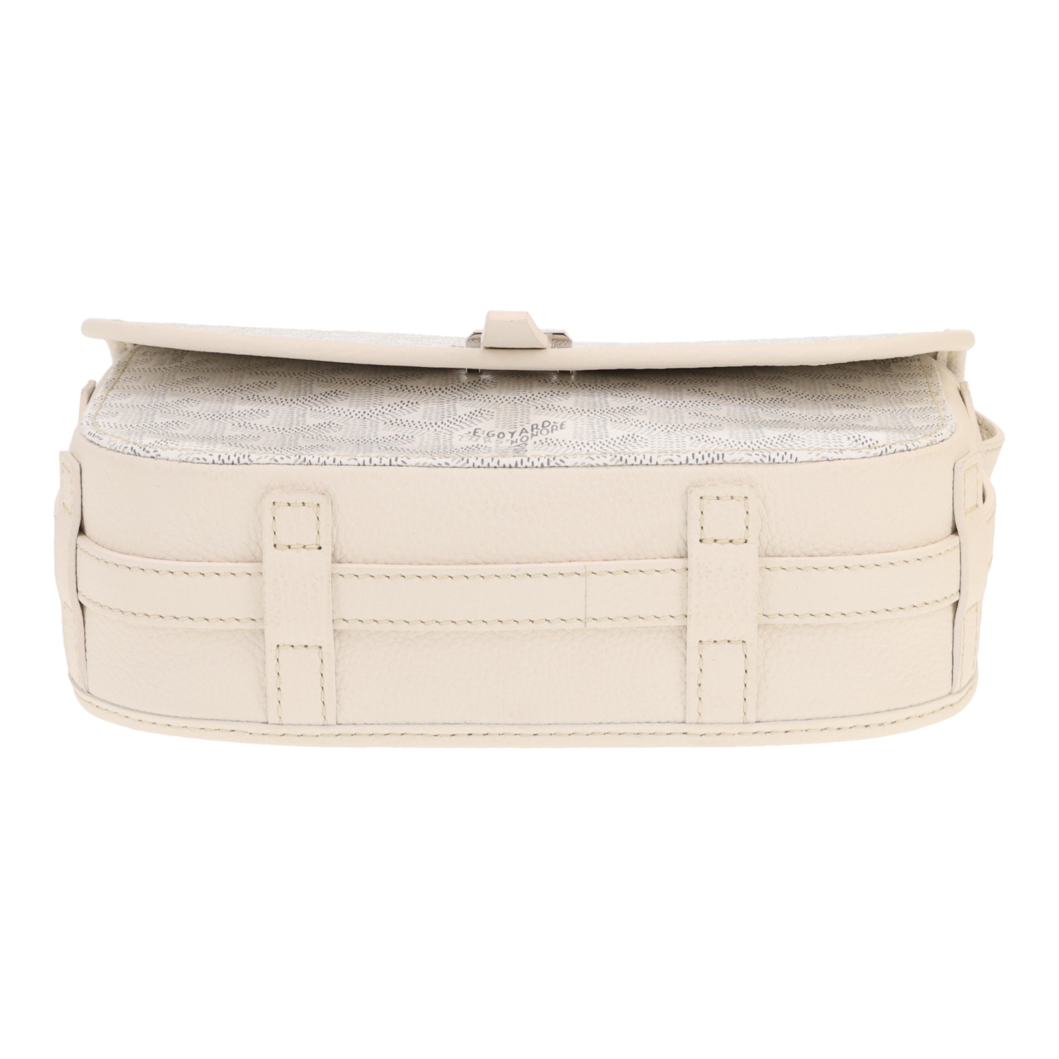 Bolso bandolera Goyard Belvedère de lona Goyardine blanca y piel blanca - Detail D1