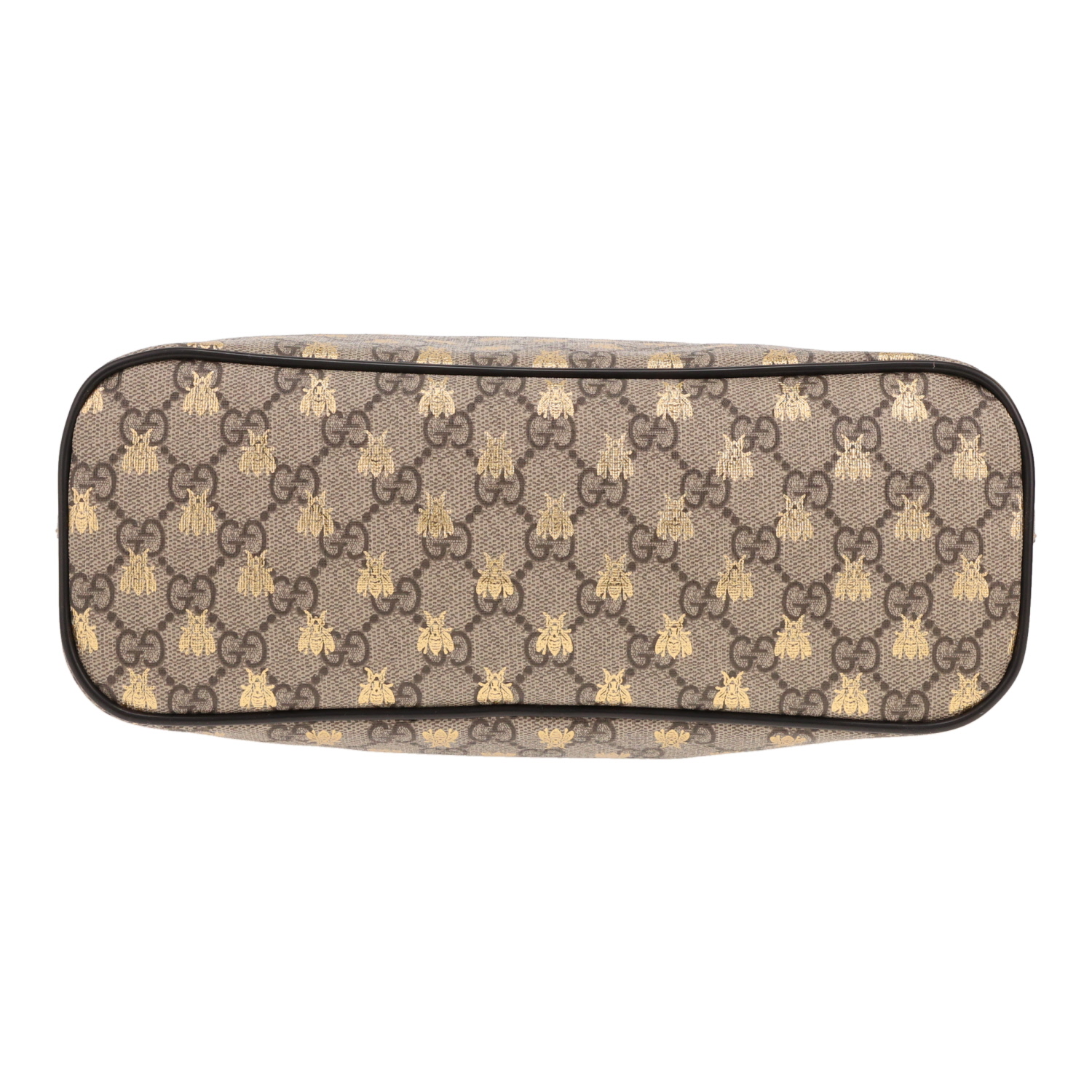 Gucci handbag in beige GG Supreme canvas and black leather - Detail D1