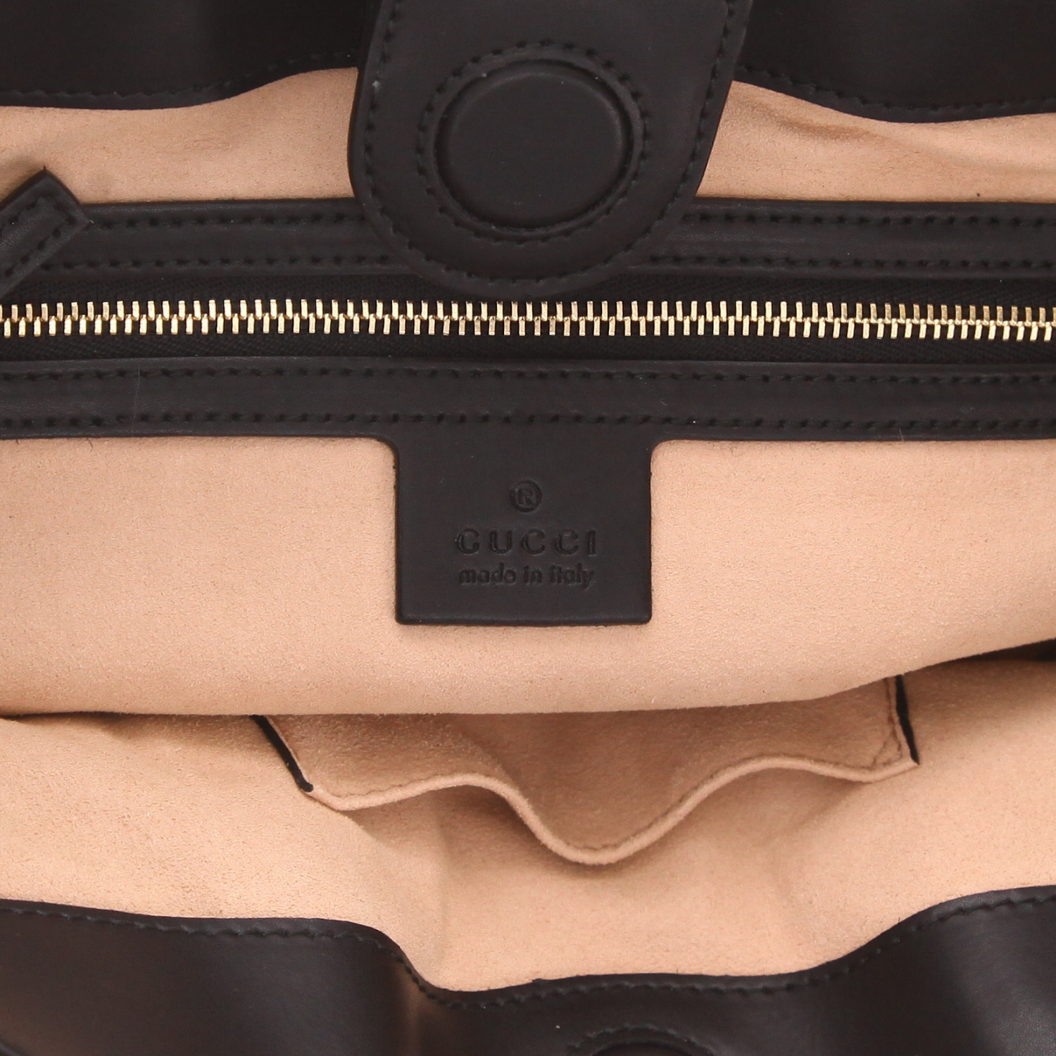 Gucci handbag in beige GG Supreme canvas and black leather - Detail D2