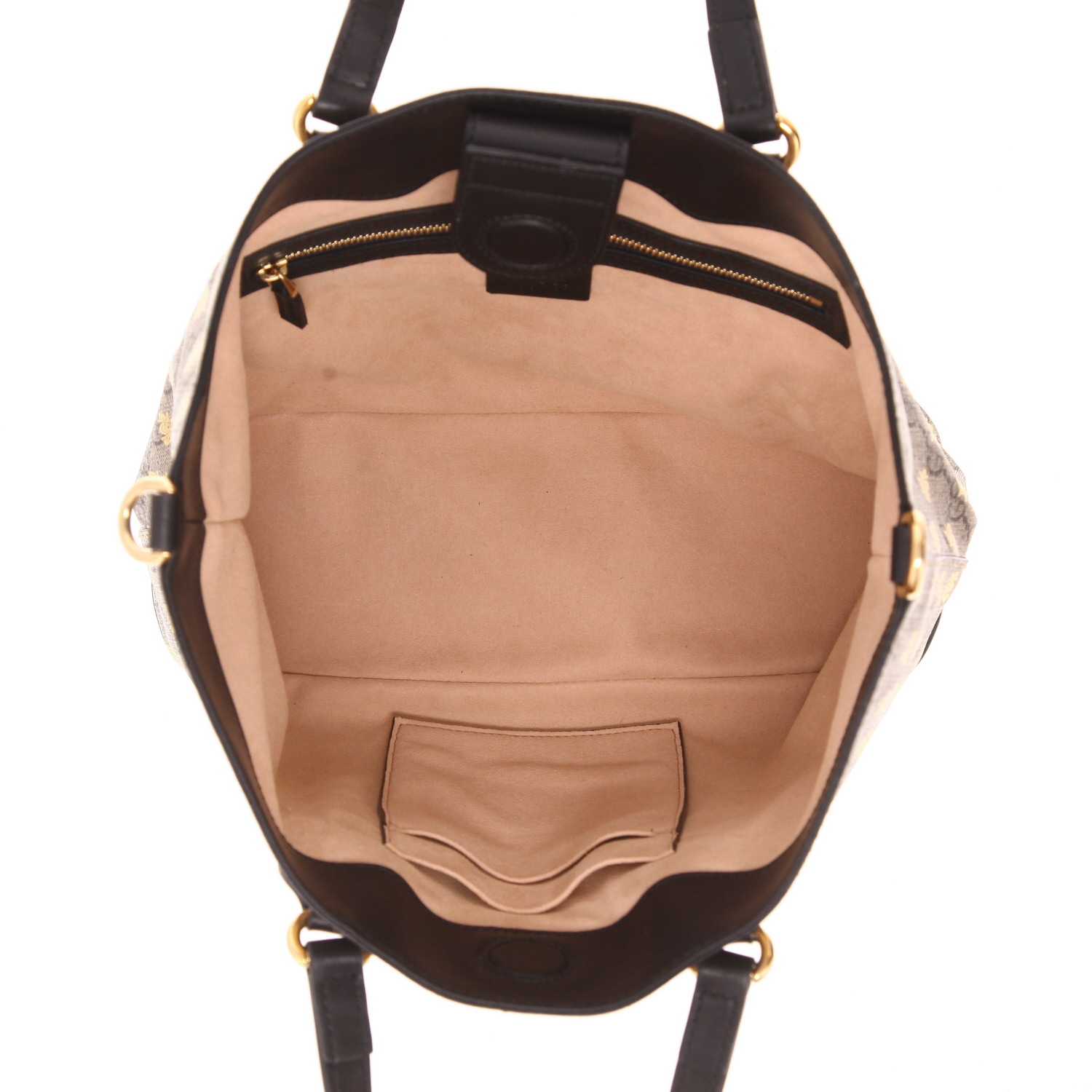 Bolso de mano de Gucci   de lona GG Supreme beige y piel negra - Detail D3
