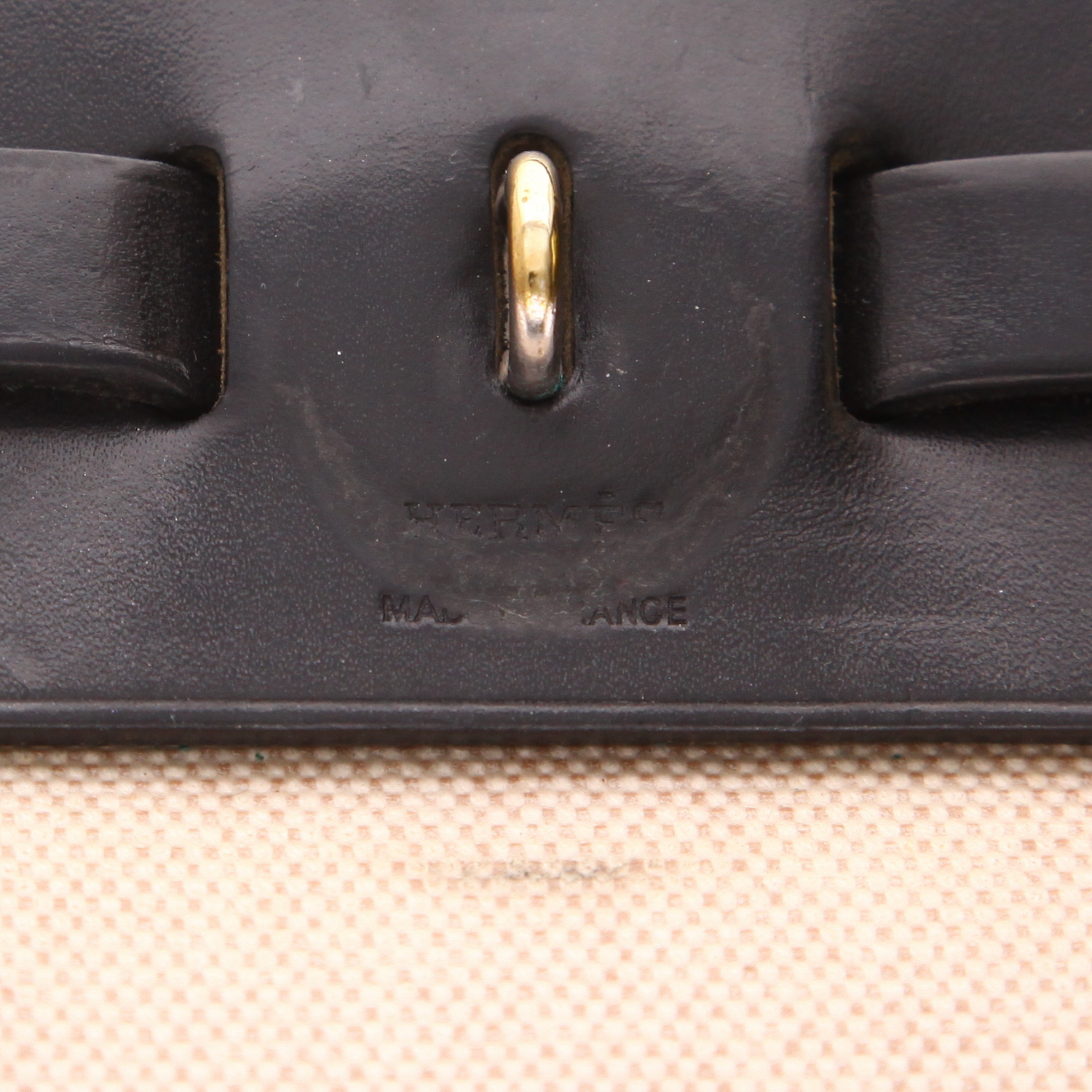 Borsa Hermès Herbag da spalla o a mano in tela beige e pelle nera - Detail D2