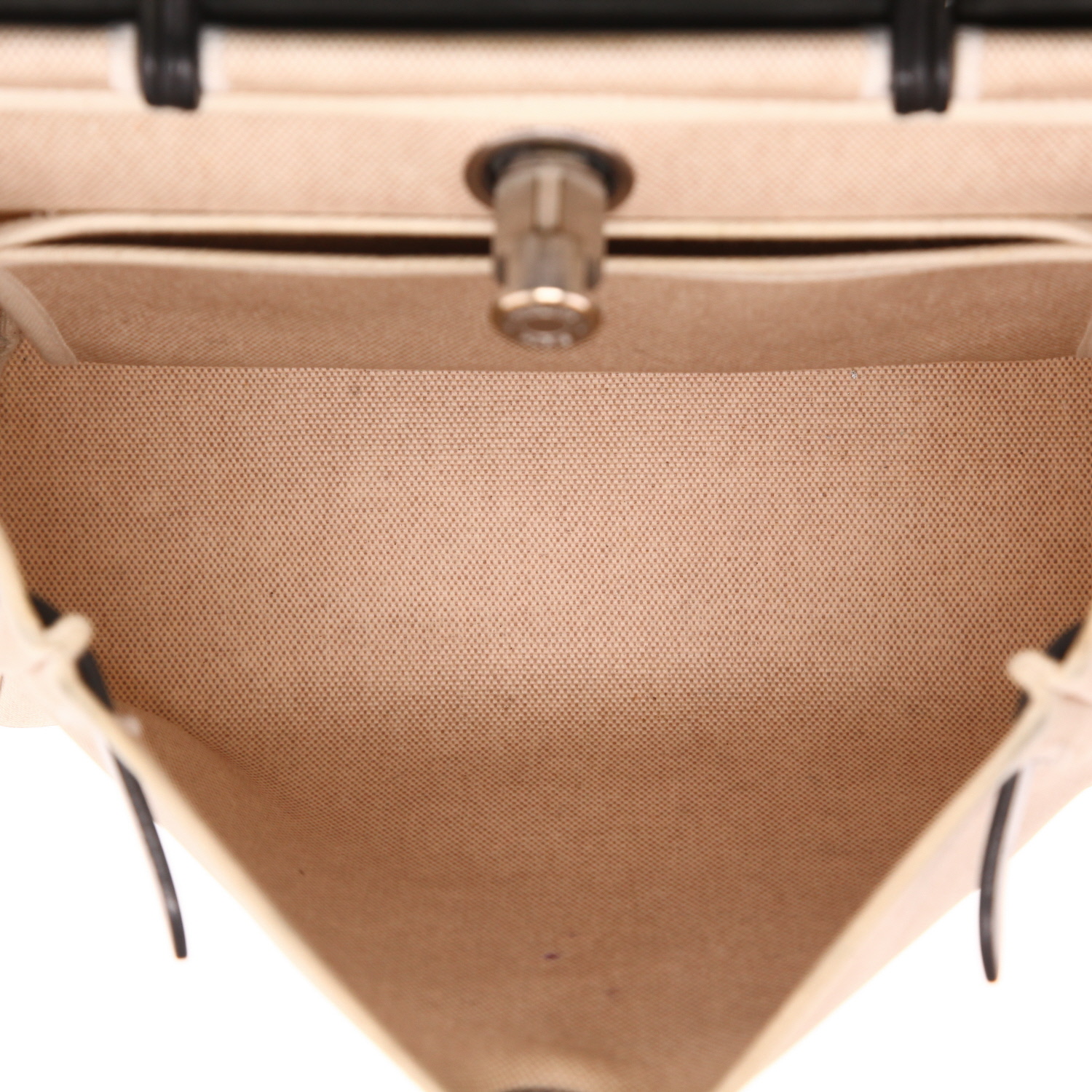 Borsa Hermès Herbag da spalla o a mano in tela beige e pelle nera - Detail D3