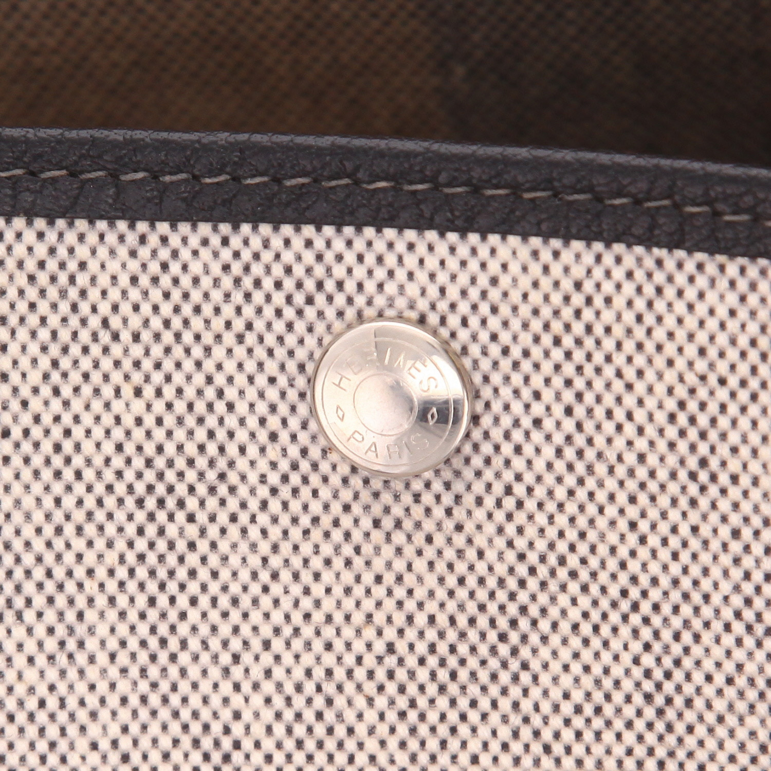 Hermès Garden Party handbag, 36 cm, in black leather and beige canvas - Detail D3