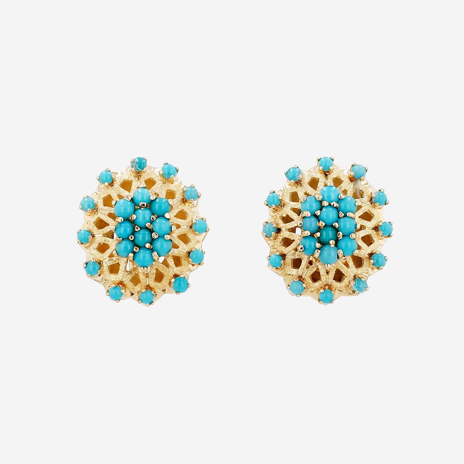 Par de hebillas vintage de oro amarillo y turquesas