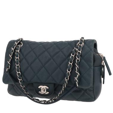 Chanel handbag  Blue quilted grained leather flap bag