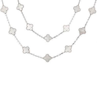 Van Cleef & Arpels Vintage Alhambra long necklace in white gold and mother-of-pearl