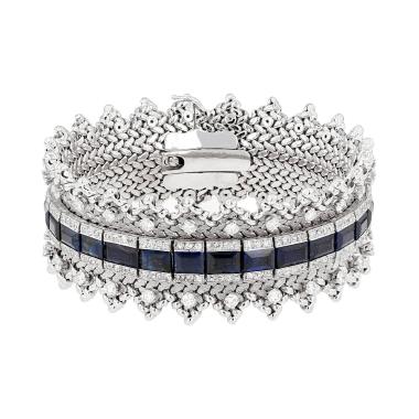 Bracciale vintage degli anni '60 in platino, zaffiri e diamanti