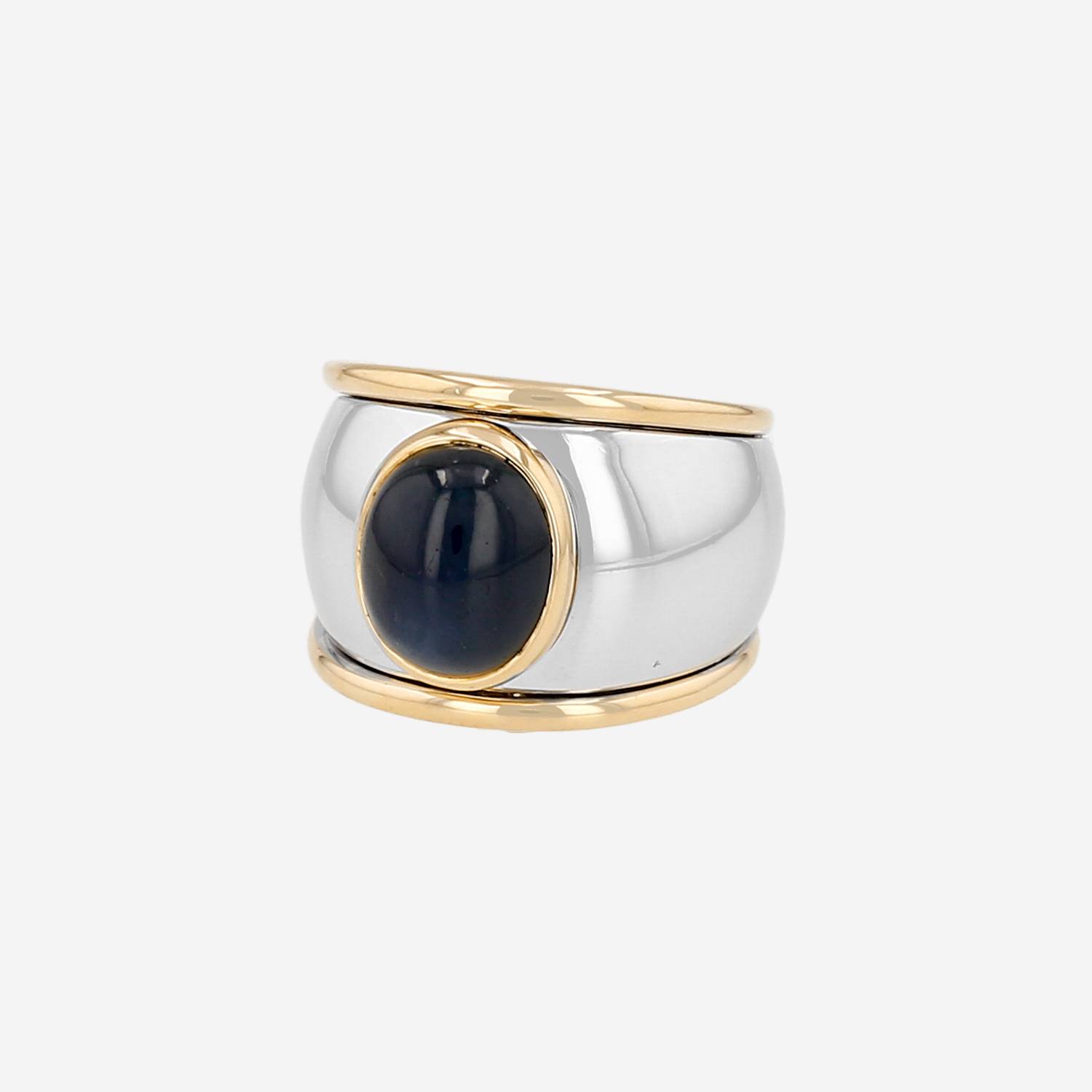 Anillo vintage de oro amarillo, oro blanco y zafiro