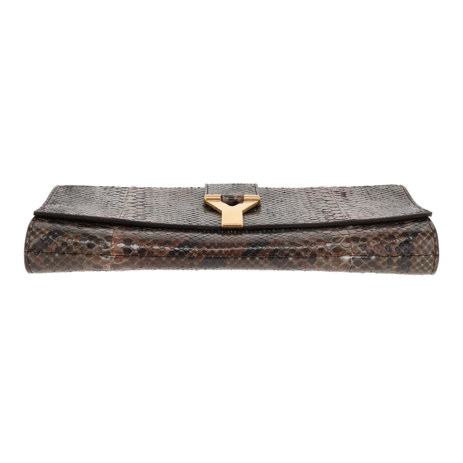 Pochette Saint Laurent  Chyc en python vert et marron - Detail D1
