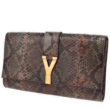 Bolso de mano Saint Laurent Chyc de piel de pitón verde y marrón