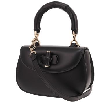 Gucci Bambou handbag in black smooth leather and Bambou