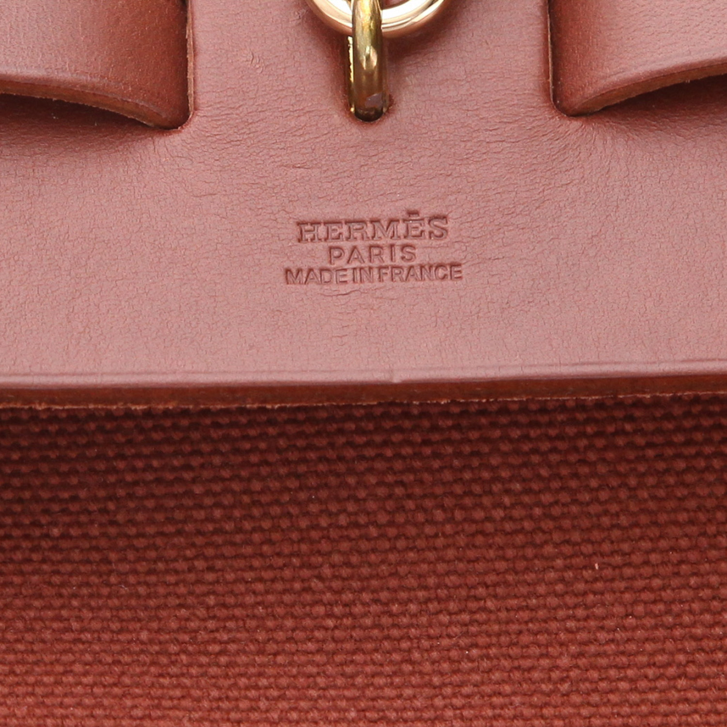 Sac de week end Hermès  Herbag en toile marron et cuir marron - Detail D2