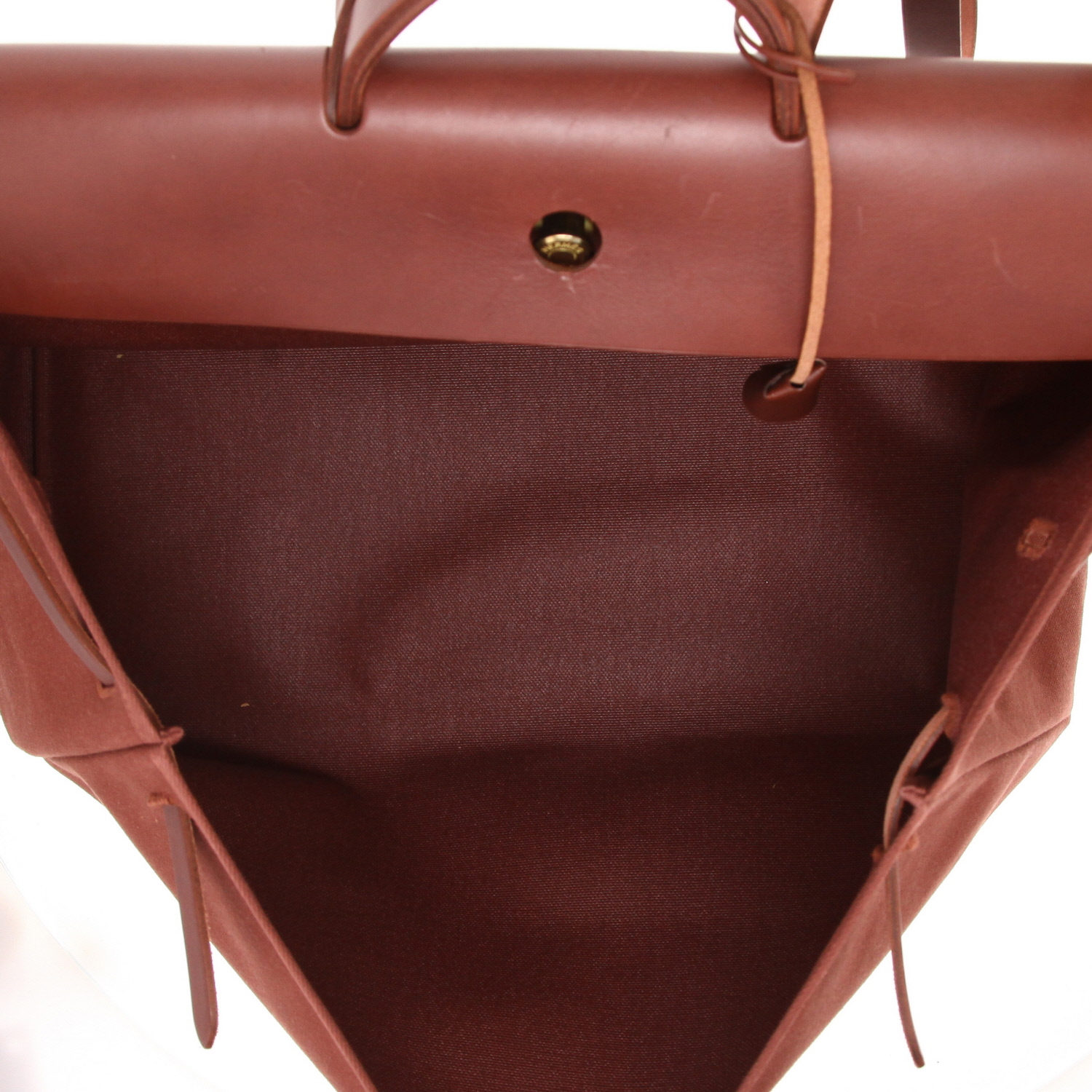 Sac de week end Hermès  Herbag en toile marron et cuir marron - Detail D3