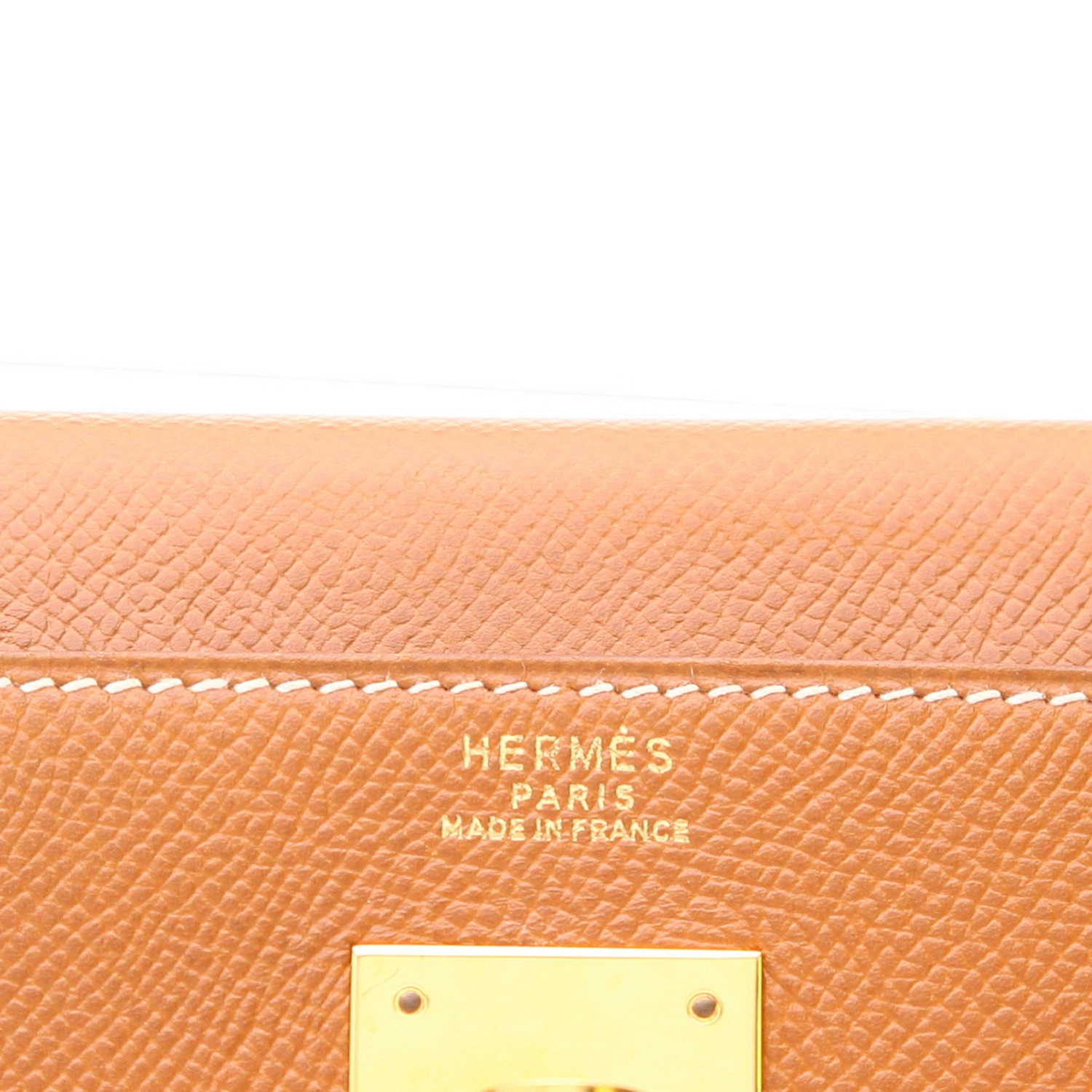 Hermès Kelly 32 cm handbag in Courchevel Gold leather - Detail D2