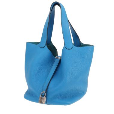 Borsa Hermès Picotin da 22 cm in pelle di vitello “Clémence” colore Bleu Zanzibar