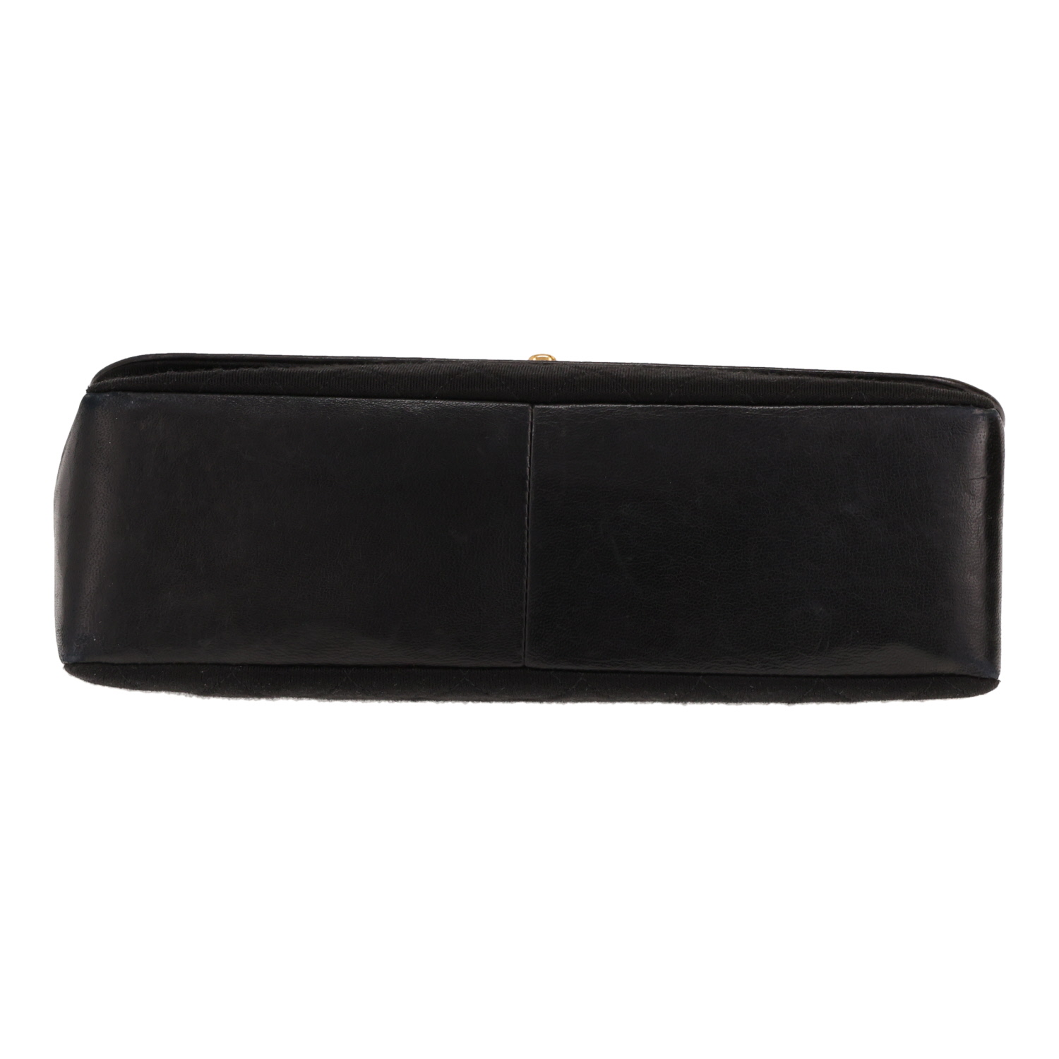 Vintage Chanel handbag in black jersey canvas and black leather - Detail D1