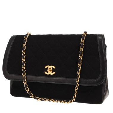 Vintage Chanel handbag in black jersey canvas and black leather