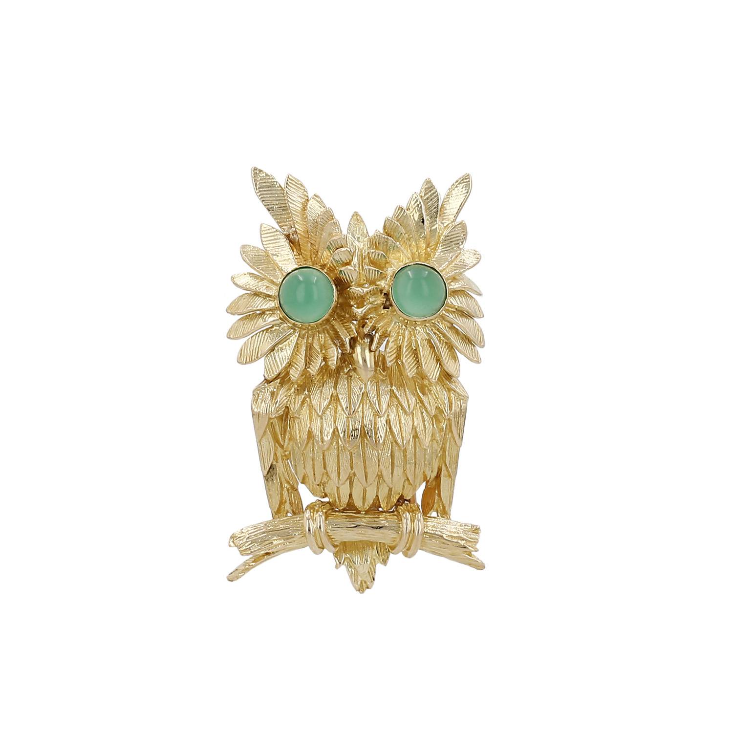 Broche Vintage en or jaune et chrysoprase