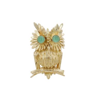 Broche vintage de oro amarillo y crisoprasa