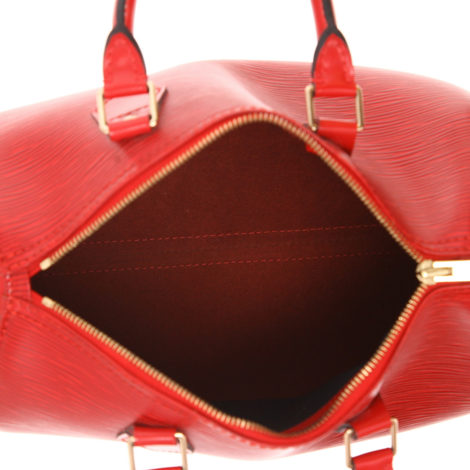 Sac à main Louis Vuitton  Speedy 25 en cuir épi rouge - Detail D3