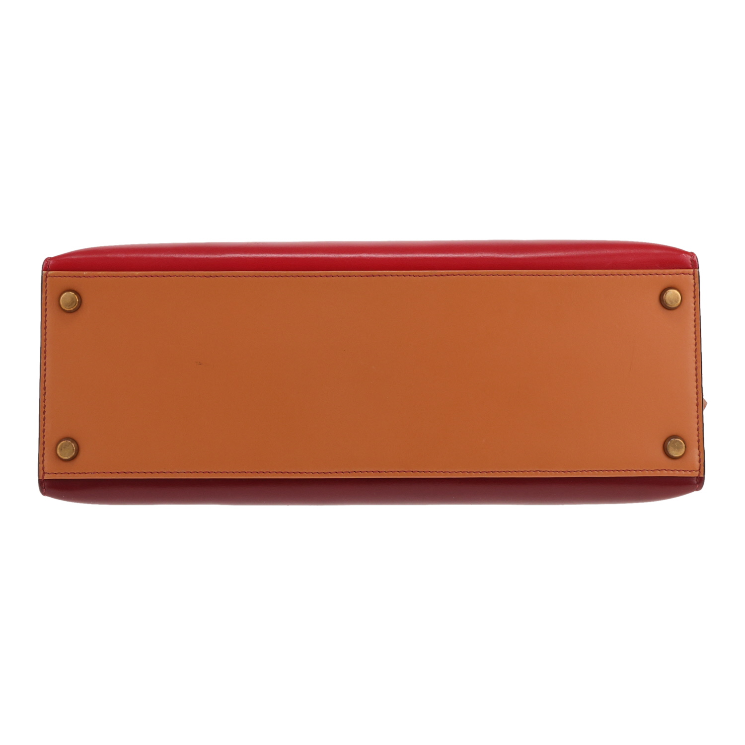 Hermès Kelly handbag, 32 cm, in tricolour ‘Box’ leather in bright red Rouge H, Rouge Vif and Gold - Detail D1