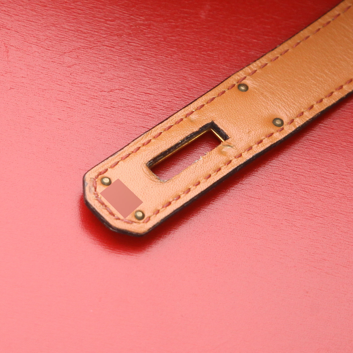 Borsa Hermès Kelly 32 cm in pelle box tricolore: rosso H, Rouge Vif e Gold - Detail D4