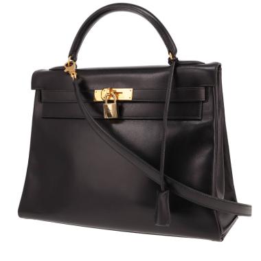 Bolso Hermès Kelly de 32 cm en piel negra tipo «box»