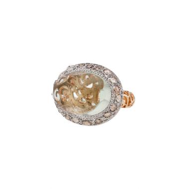 Pomellato Tango ring in rose gold, diamonds and green quartz