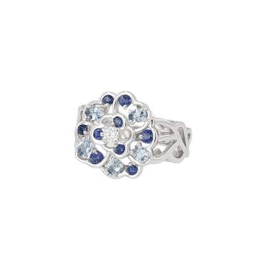 Anillo Chanel Camelia de oro blanco, piedras de colores y diamantes