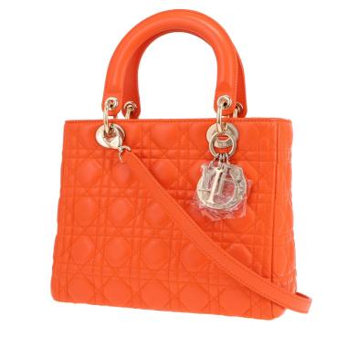 Dior Lady Dior handbag in orange cannage leather