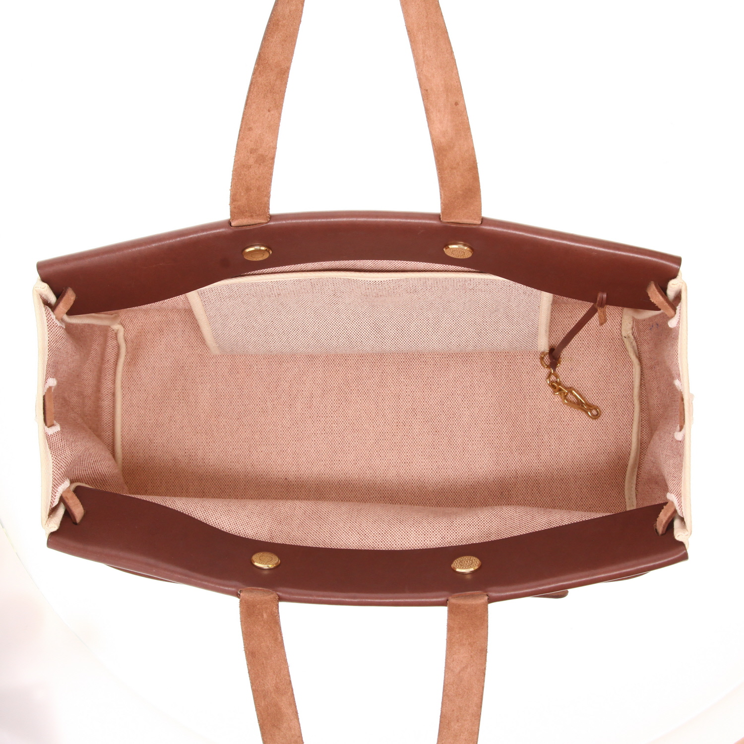 Sac à main Hermès  Herbag en toile beige et cuir marron - Detail D3